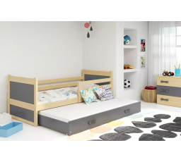 Dětská postel RICO s přistýlkou 90x200 cm, s matracemi, Přírodní/Grafit