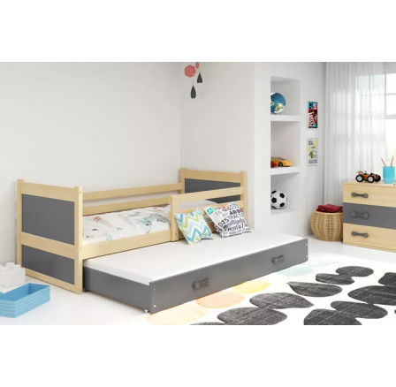 Dětská postel RICO s přistýlkou 90x200 cm, s matracemi, Přírodní/Grafit