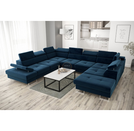 Rohová sedací souprava GALAXY MAX I s funkcí spaní 280x350x225 - modrá, levá
