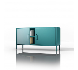 Nízká kovová skříňka na nožkách mořská Moderní ROSA, 1150 x 595 x 400 mm