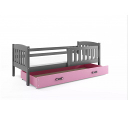 Dětská postel KUBUS 80x160 cm se šuplíkem, s matrací, Grafit/Růžová