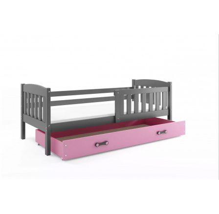 Dětská postel KUBUS 80x160 cm se šuplíkem, s matrací, Grafit/Růžová