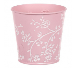 Obal kovový v růžové barvě s bílými růžemi.