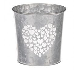 Obal z kovu na květiny, v zinkové barvě se srdcem.