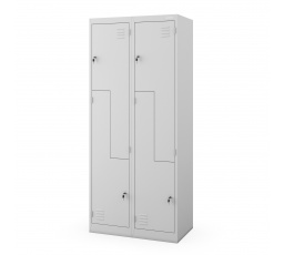 Kovová uzamykatelná šatní skříňka na oděvy čtyřkomorová JULIA, 800 x 1850 x 450 mm, šedá