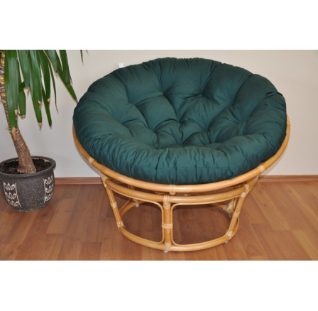 Ratanový papasan 110 cm medový polstr zelený dralon