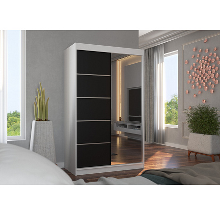 Posuvná skříň se zrcadlem NICEA 120 Bílá+Černá Posuvná skříň se zrcadlem NICEA 120 Bílá+Černá