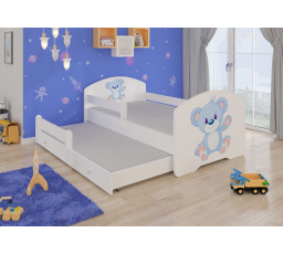 Dvojlůžko s bariérkou a matracemi PEPE II BLUE BEAR 160x80 Bílá