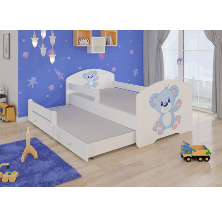 Dvojlůžko s bariérkou a matracemi PEPE II BLUE BEAR 160x80 Bílá