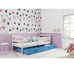 Dětská postel ERYK 80x190 cm se šuplíkem, s matrací, Bílá/Modrá