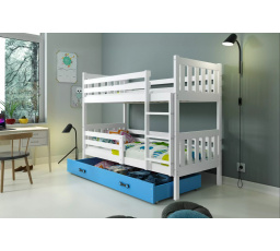 Dětská patrová postel CARINO se šuplíkem 80x160 cm, včetně matrací, Bílá/Modrá