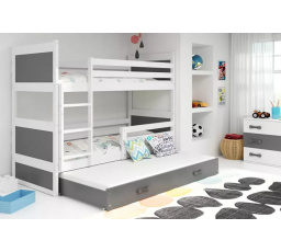 Dětská patrová postel RICO 3 s přistýlkou 90x200 cm, včetně matrací, Bílá/Grafit