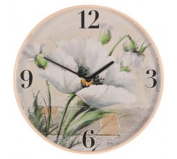 Hodiny nástěnné - kvetoucí mák, MDF s dřevěným rámem, 40 cm