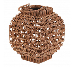 Lucerna - umělý ratan, hranatá, LED osvětl., vel. M, světle hnědá