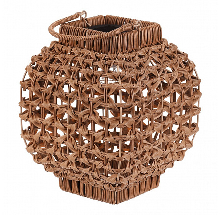 Lucerna - umělý ratan, hranatá, LED osvětl., vel. M, světle hnědá