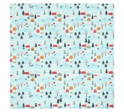 Ubrus modrý - barevný vánoční vzor, 100% polyester, 80 x 80 cm