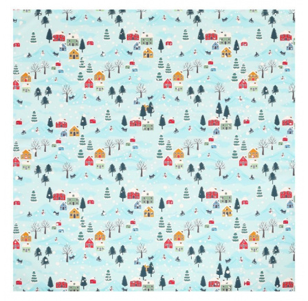Ubrus modrý - barevný vánoční vzor, 100% polyester, 80 x 80 cm
