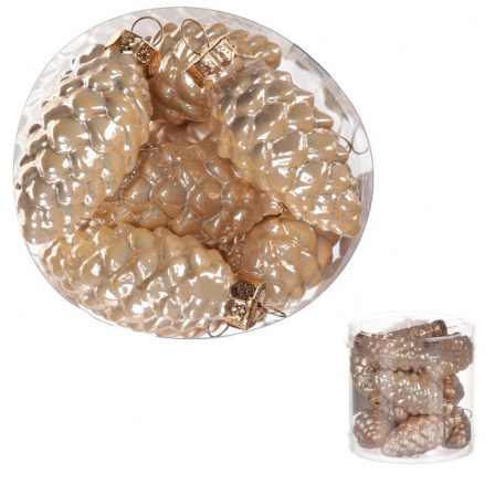 Ozdoby skleněné-tvar šišky, barva: krémová, pr. 5,5 cm, cena za 1 balení (13 ks)