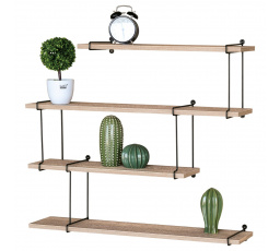 Poličky nástěnné 80 cm, MDF, dekor dub, kov černý mat