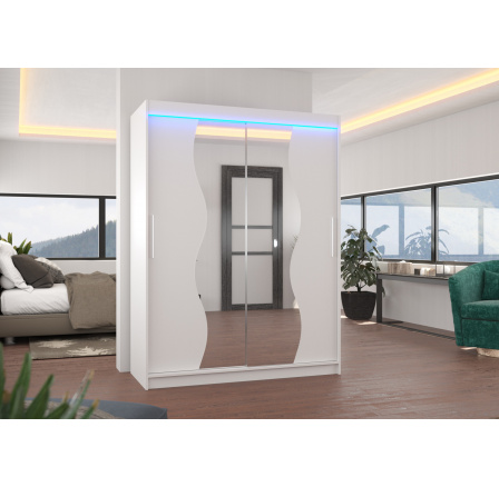 Posuvná skříň se zrcadlem a LED osvětlením RENZO 150 Bílá+Bílá