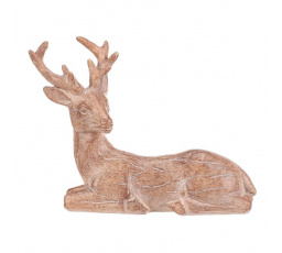 Jelen - polyresinová figurka, sedící, vel. M, imitace dřeva