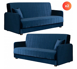 Sada 2x Rozkládací Pohovka PORTO Modrá Sametová