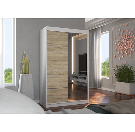 Posuvná skříň se zrcadlem NICEA 120 Bílá+Sonoma