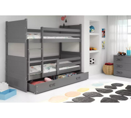 Dětská patrová postel RICO se šuplíkem 80x160 cm, včetně matrací, Grafit/Grafit