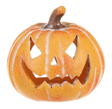 Dýně keramická - mini, s obličejem, na svíčku, kulatý tvar, žlutá