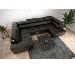 Rohová sedací souprava ORION MAX II s funkcí spaní 165x350x185 cm přírodní kůže - černá kůže, levá