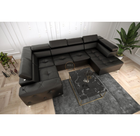 Rohová sedací souprava ORION MAX II s funkcí spaní 165x350x185 cm přírodní kůže - černá kůže, levá Rohová sedací souprava ORION MAX II s funkcí spaní 165x350x185 cm přírodní kůže - černá kůže, levá
