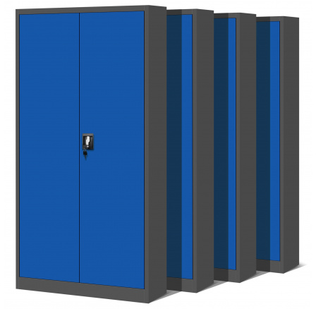 Sada 4x kancelářská kovová skříň na dokumenty JAN H, 900 x 1950 x 400 mm, antracitově-modrá Sada 4x kancelářská kovová skříň na dokumenty JAN H, 900 x 1950 x 400 mm, antracitově-modrá