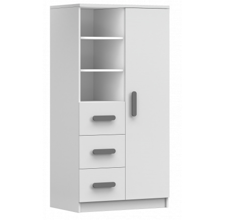 Regál 80 3S1D SMYK I - 05, Bílá Mat/Šedá