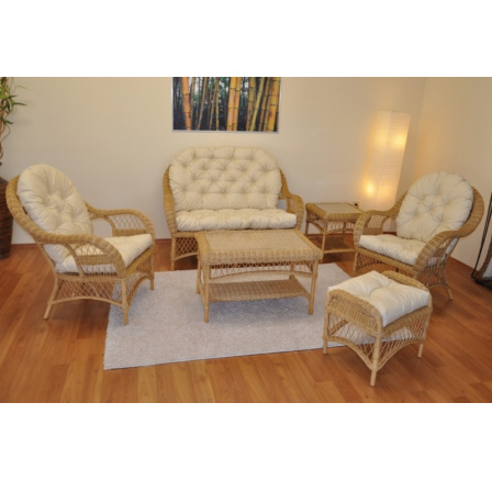 Ratanová sedací souprava Florida medová - polstry béžový melír