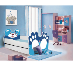 Dětská postel BEAR s matrací a šuplíkem, 160x80 cm, Bílá/Modrá