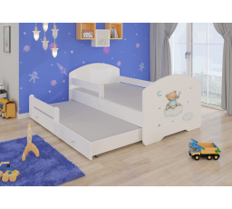 Dvojlůžko s bariérkou a matracemi PEPE II TEDDY BEAR AND CLOUD 160x80 Bílá