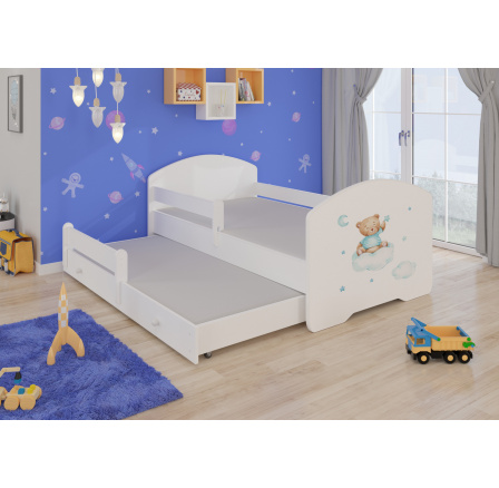 Dvojlůžko s bariérkou a matracemi PEPE II TEDDY BEAR AND CLOUD 160x80 Bílá Dvojlůžko s bariérkou a matracemi PEPE II TEDDY BEAR AND CLOUD 160x80 Bílá