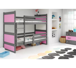 Dětská patrová postel RICO 80x160 cm, včetně matrací, Grafit/Růžová