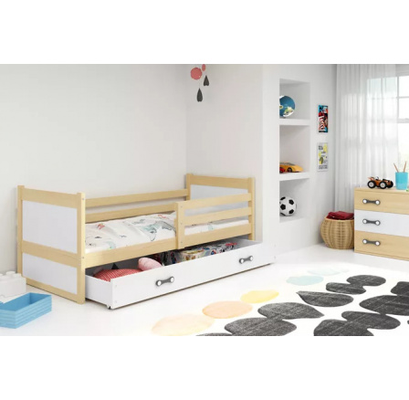 Dětská postel RICO 80x190 cm se šuplíkem, s matrací, Přírodní/Bílá