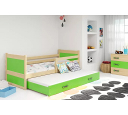Dětská postel RICO s přistýlkou 90x200 cm, s matracemi, Přírodní/Zelená