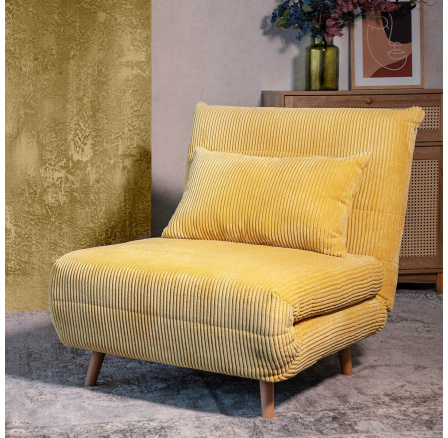 Sofa SOLACE 1-místná, s funkcí spaní manšestr hořčicová 83x91x84 cm 871646