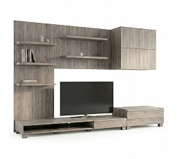 Obývací stěna 300x59x210cm, mdf, hnědá, 9HQ08