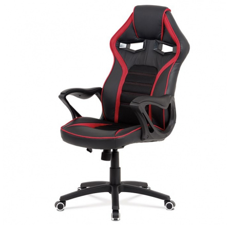 Herní židle, houpací mechanismus, černá ekokůže, KA-G406 RED
