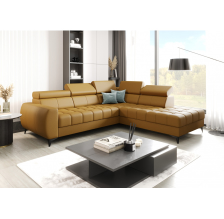 Rohová sedací souprava PORTO přírodní kůže 225x255 cm - pravá, Kůže hořčicová matná Rohová sedací souprava PORTO přírodní kůže 225x255 cm - pravá, Kůže hořčicová matná