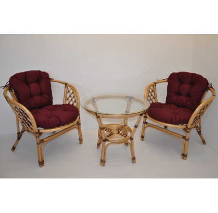 Ratanová sedací souprava Bahama malá LUX  polstry vínové