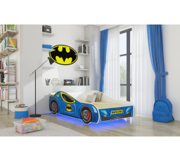 Dětská postel BATCAR s matrací a LED osvětlením, 160x80 cm