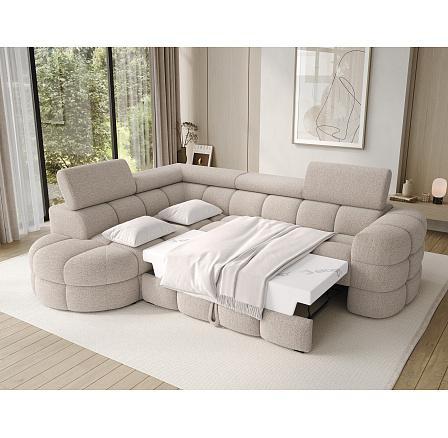 Carmenn corner sofa with sleeping function, storage compartment and adjustable headrests, beige bouclé, left-hand side Royal 18 205x126 Left 1 Carmenn corner sofa with sleeping function, storage compartment and adjustable headrests, beige bouclé, left-hand side Royal 18 205x126 Left 1