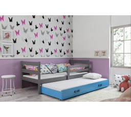 Dětská postel ERYK s přistýlkou 90x200 cm, bez matrací, Grafit/Modrá