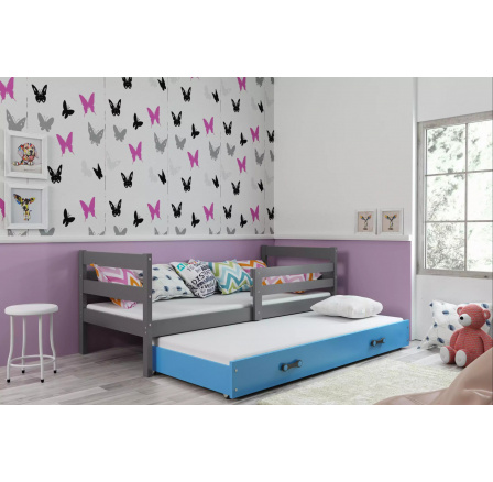 Dětská postel ERYK s přistýlkou 90x200 cm, bez matrací, Grafit/Modrá