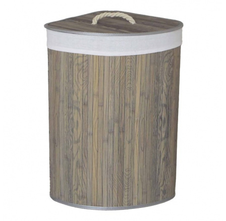 Koš prádelní - bambusový, rohový s víkem, tmavě šedý